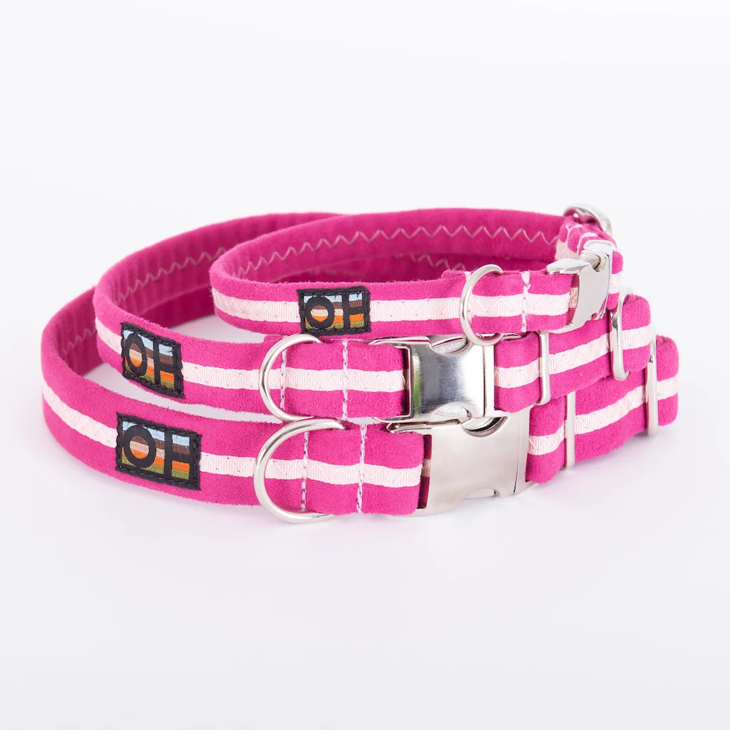 Oscar & Hooch Signature Snap Hot Pink dog collar stack