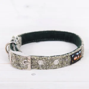 Oscar and Hooch Green Tweed dog collar