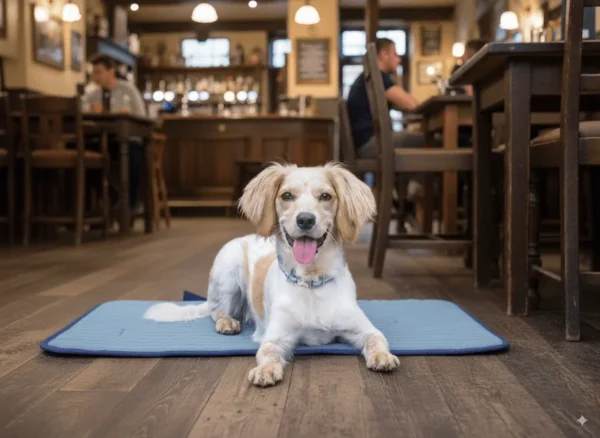Oscar and hooch dog tote bag, travel dog mat in pub